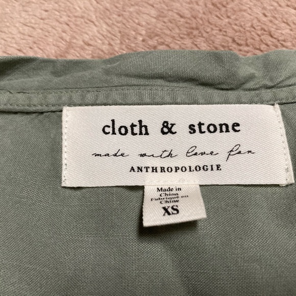 Anthropologie Cloth & Stone Smocked Tensel Dress Waist Tie Olive Green Size XS - Picture 10 of 10